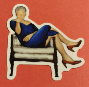 Bill Clinton in a Blue Dress Vinyl Glossy Sticker Painting from Epstein Island