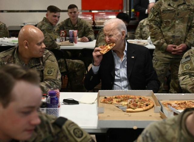 Biden Enjoys Some Pizza With The Military