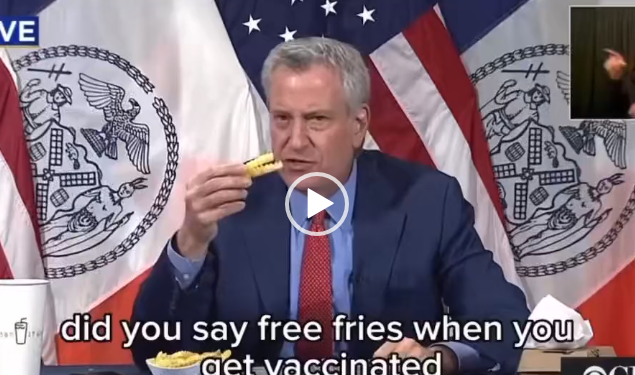 Bill De Blasio Cheeseburger and Fries for a Vaccine