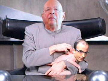 Klaus Schwab Dr. Evil w/ Yuval Hurari Mini Me Pet