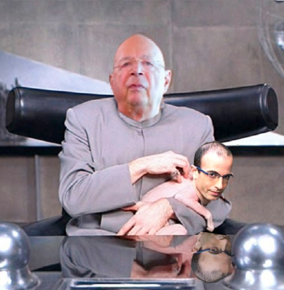 Klaus Schwab Dr. Evil w/ Yuval Hurari Mini Me Pet